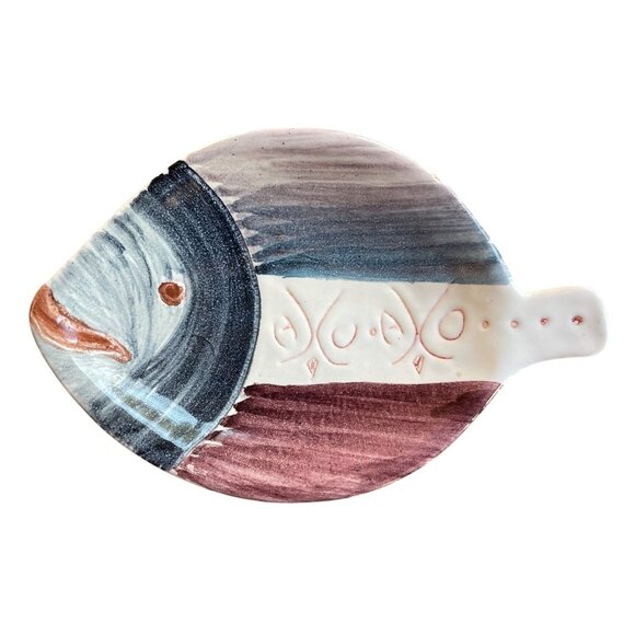 Handmade Ceramic Fish-Shaped Plate By Nora Gulbrandsen Norway With Multicolor - Picture 1 of 6